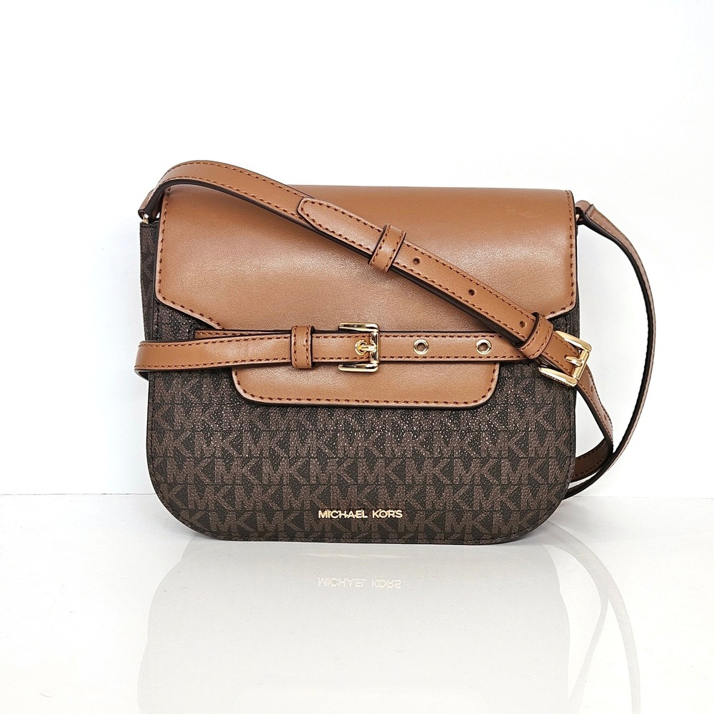 Michael Kors Emilia Small Saddle Crossbody Bag Brown 32F5GU5C1B NEW‎
